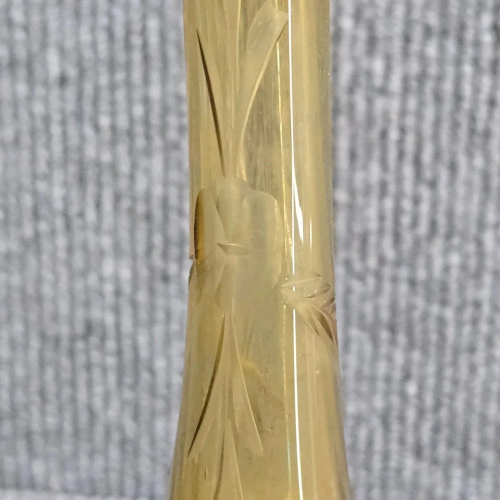 Amber Etched Floral Glass‎ Bud Vase 7.25